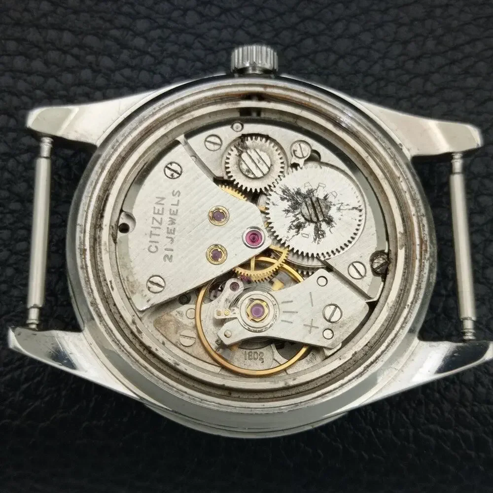 Vintage 1974 Citizen Manual Wound Mens Silver Watch W/Date & Blue accents